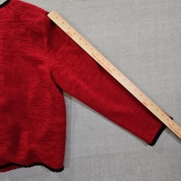 Leslie Fay Sweater Women's PL Red Knit Cropped Cardigan Embroidered EUC - Picture 12 of 12